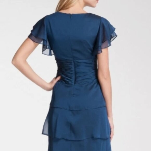 Adrianna Papell Navy Flutter Sleeve Tier Gown - Size 6 - Picture 9 of 16